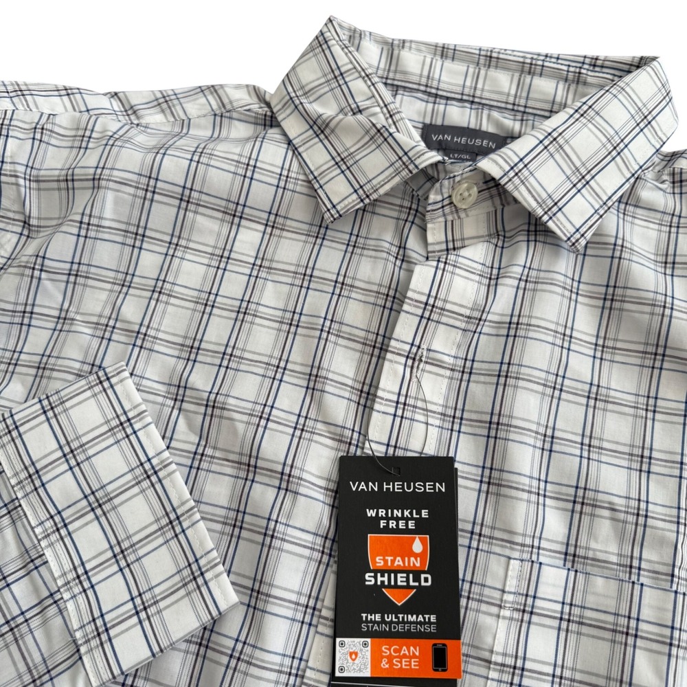 Van Heusen Mens LT Big & Tall Plaid Dress Shirt Stain Shield Wrinkle Free‎ CB310
